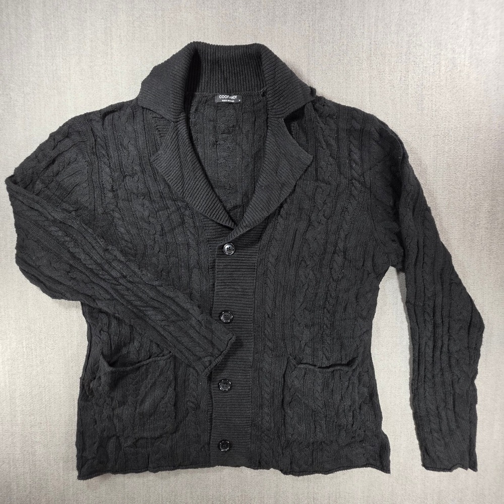 Coofandy Cardigan Sweater Mens Medium Black Cable Knit‎ Shawl Collar Button Up